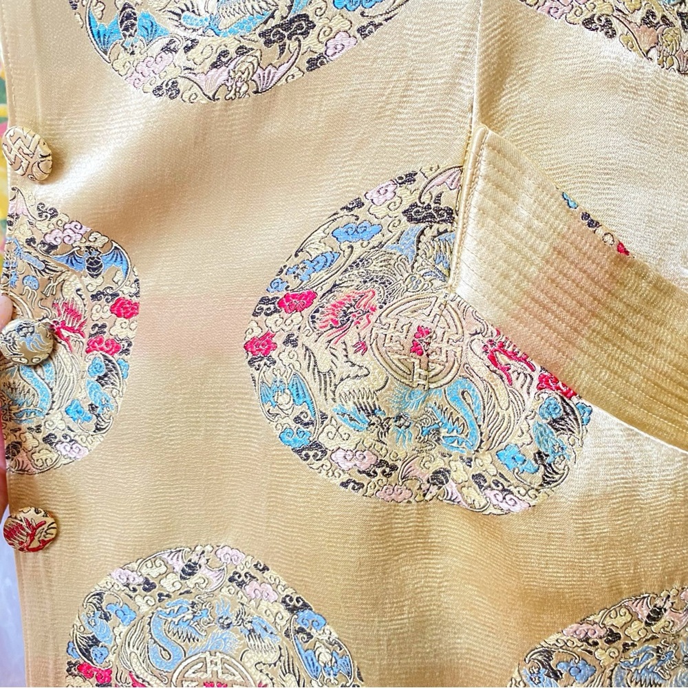 VINTAGE WINDSOR TAILOR GOLD CHINESE DRAGON PRINT BUTTON UP JACKET - Picture 9 of 15